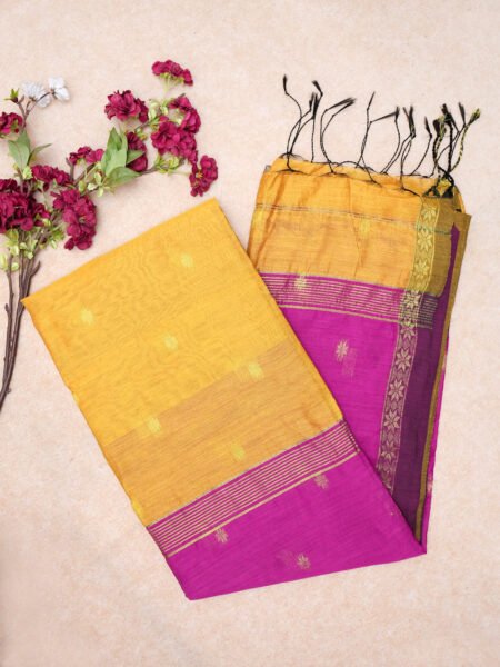 Sunset Glow – Pure Handloom Cotton Silk Saree in Pink & Yellow