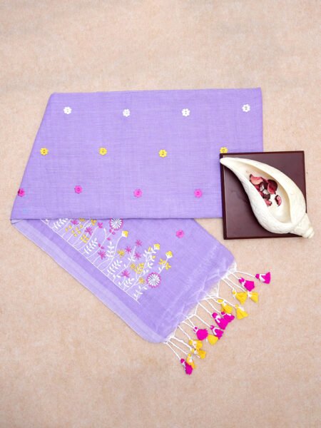 Lilac Whisper – Embroidered Pure Handloom Cotton Saree
