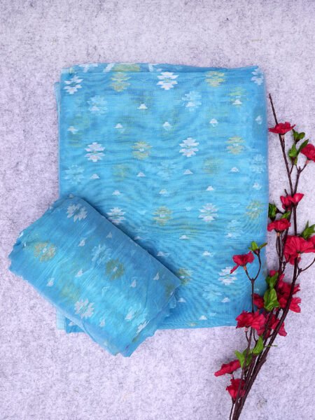 Blue Harmony – 2PC Cotton Jamdani Suit Material Set
