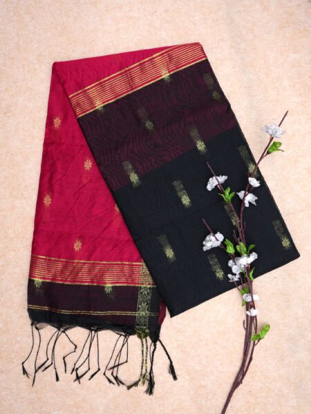 Crimson Noir – Pure Handloom Cotton Silk Saree in Red & Black