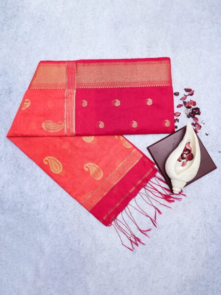 Crimson Gold – Pure Handloom Cotton Silk Saree in Red & Golden