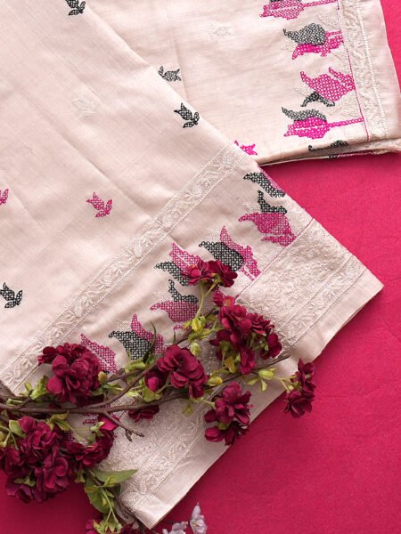 Golden Aura – Pure Muga Silk Saree with Embroidered Pallu