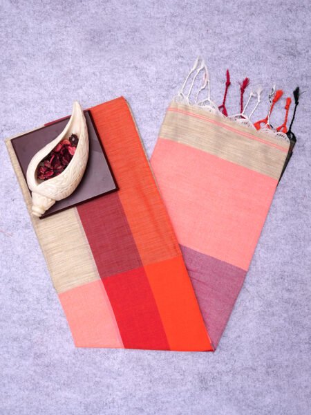 Rose Flame – Pure Handloom Cotton Saree in Pink & Red