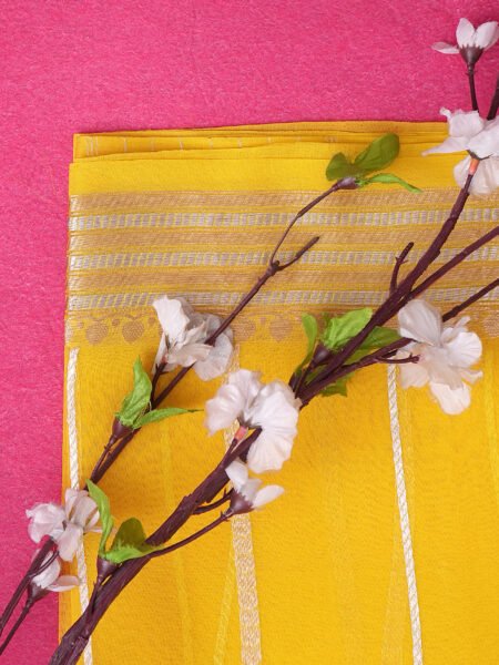 Golden Glow – Pure Kora Silk Saree in Yellow with Rich Border & Pallu