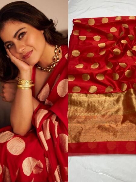 Women Red Chanderi Tissue Silk Saree