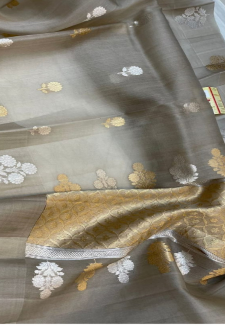 Pure Kora Silk Grey Saree