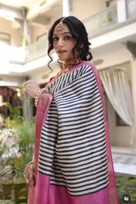 Pure Tussur Silk Saree-Pink