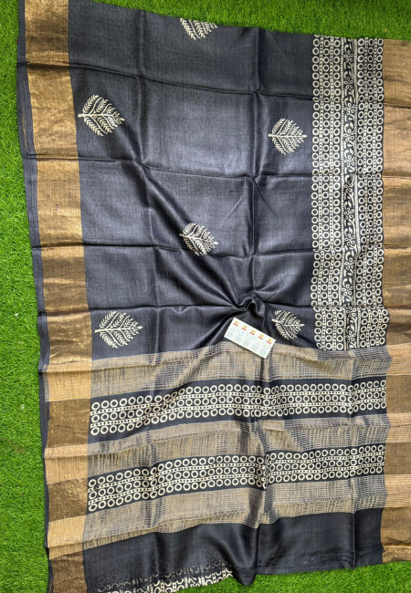 Pure Handloom tussar silk printed digital hand block print