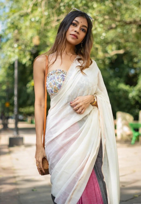 Khadi  Saree White
