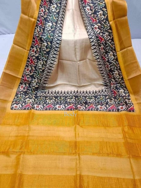 Handcrafted Black & Golden Pure Tussar Silk Saree