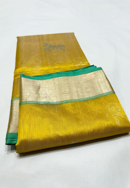 Pure Handloom Pattu Silk Saree In Antique Gold
