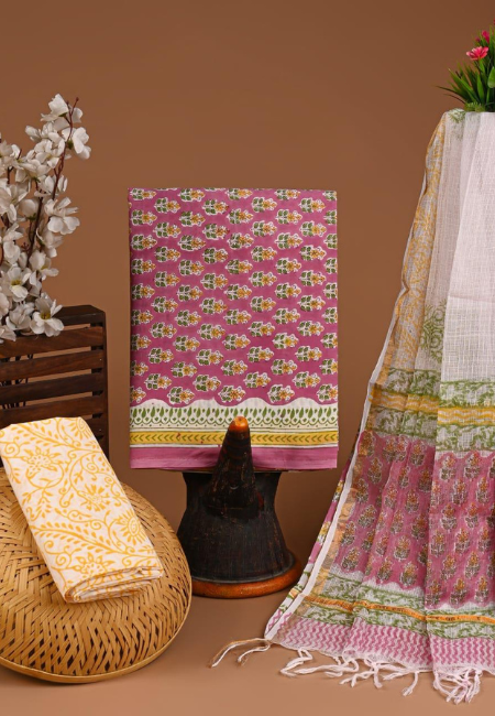 Cotton Suits With Kota Doria Dupatta Mauve Rose